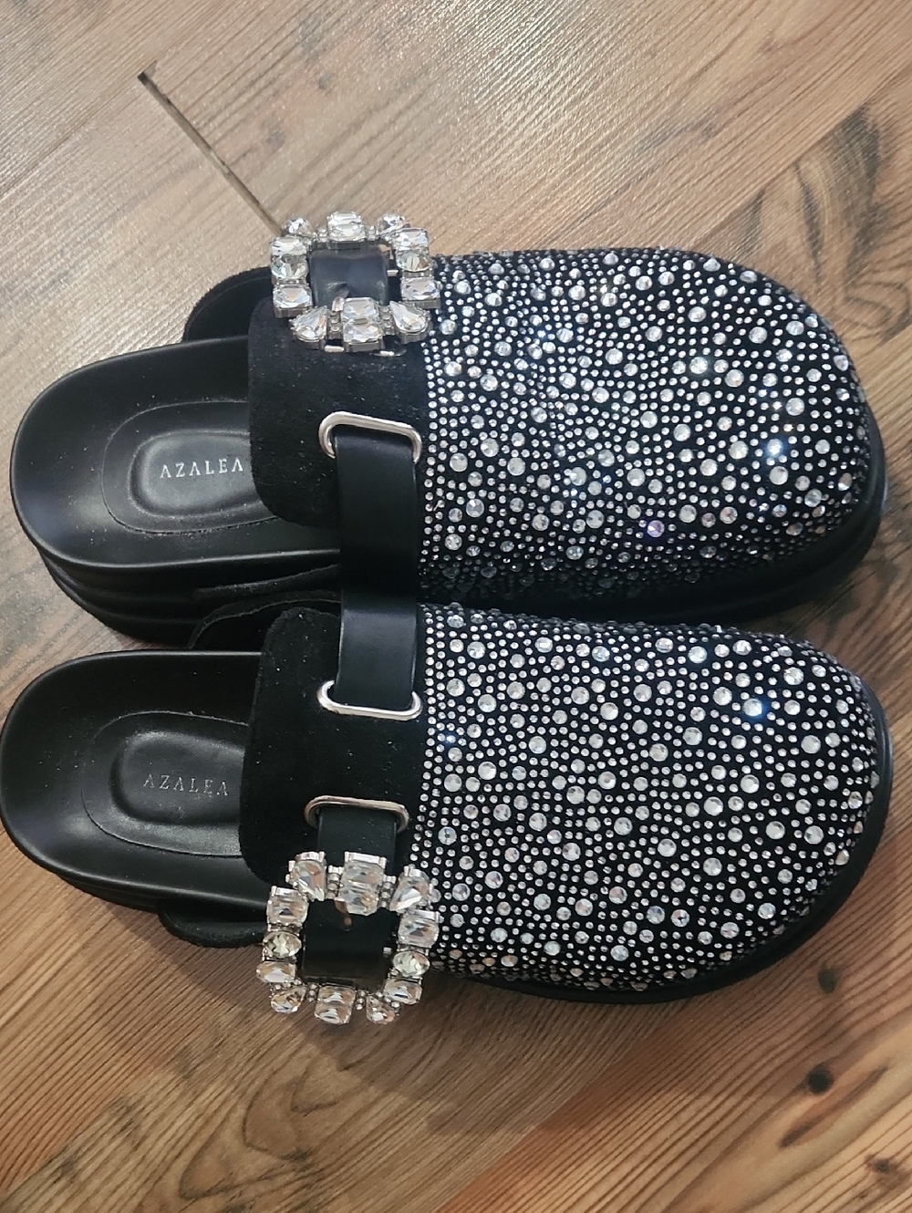 AZALEA WANG DESDEMONA  Platform Clog Black Pave Bling Rhinestone 7 Glam Edgy Mob